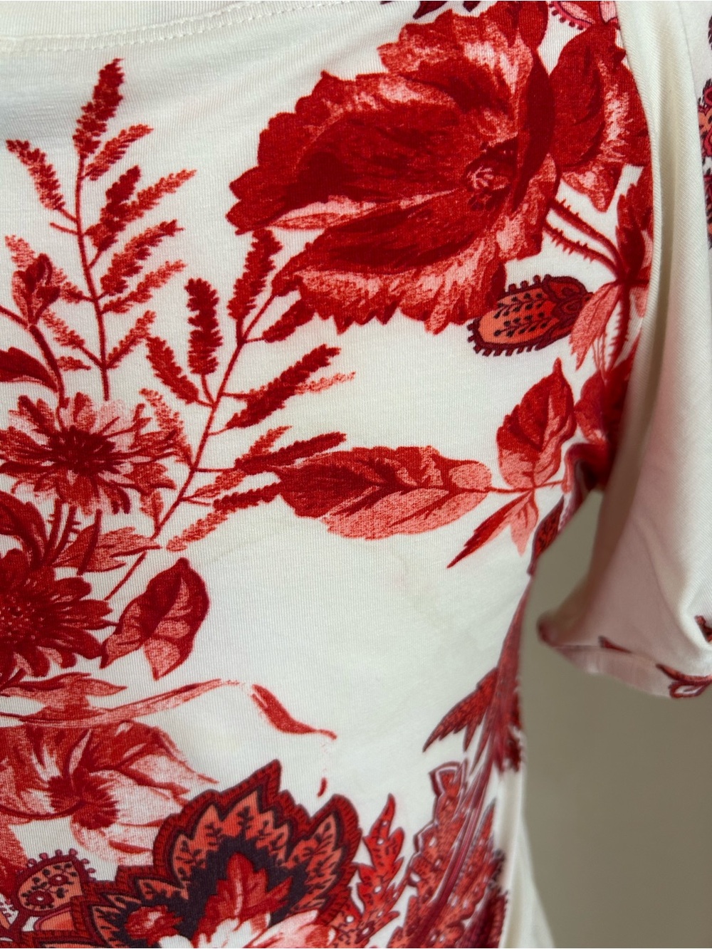 Vintage Roberto Cavalli Cream/White Off-Shoulder Top w/ Red Floral Size 42 or Md - Picture 7 of 13